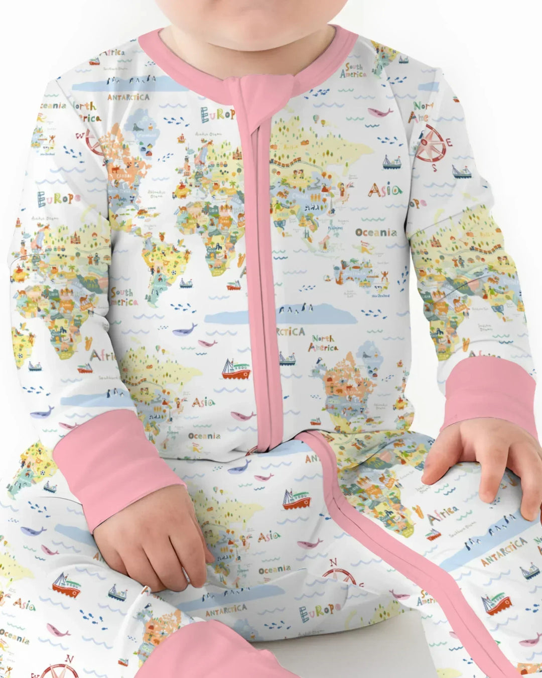 Whimsical World Map Family Matching Bamboo Convertible Zippy