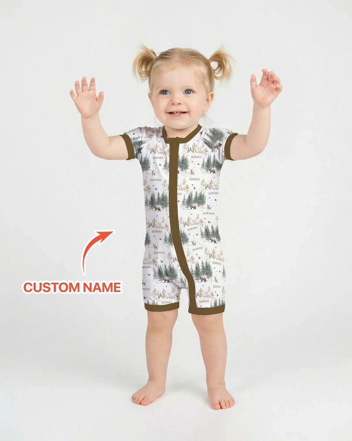 Custom Name Forest Bear Deer Bamboo Shorty Zippy