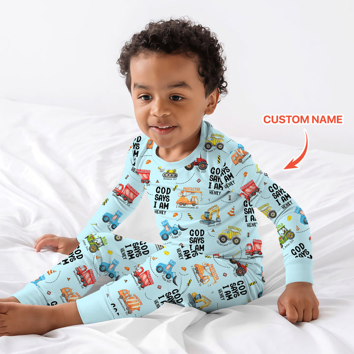 Custom Name God Says I Am Boy Two Piece Long Sleeve Pajama Set