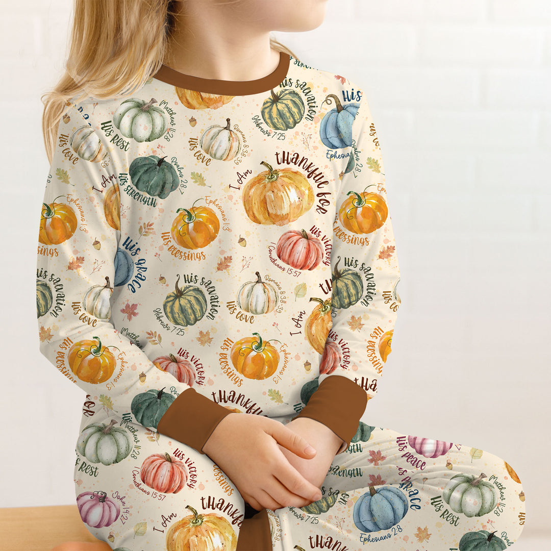 Christian Thanksgiving Two Piece Long Sleeve Pajama Set , Christian Thanksgiving Two Piece Long Sleeve Pajama Set - 12-18M / Chocolate Brown
