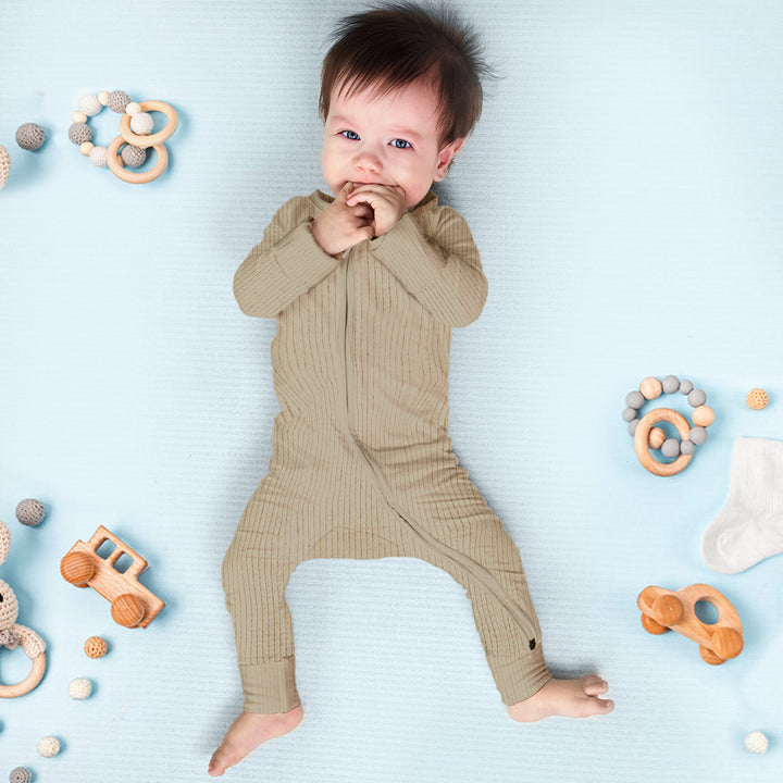 Beige Ribbed Bamboo Baby Clothing – Soft and Timeless