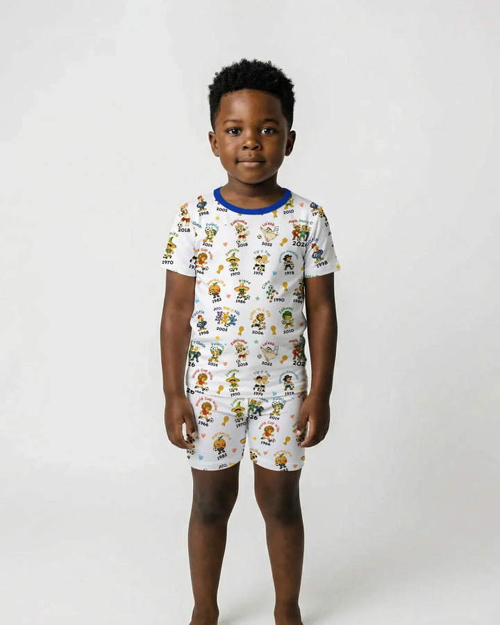 Soccer cup Mascots Bamboo Two Piece Short Sleeve Shorts Pajama Set