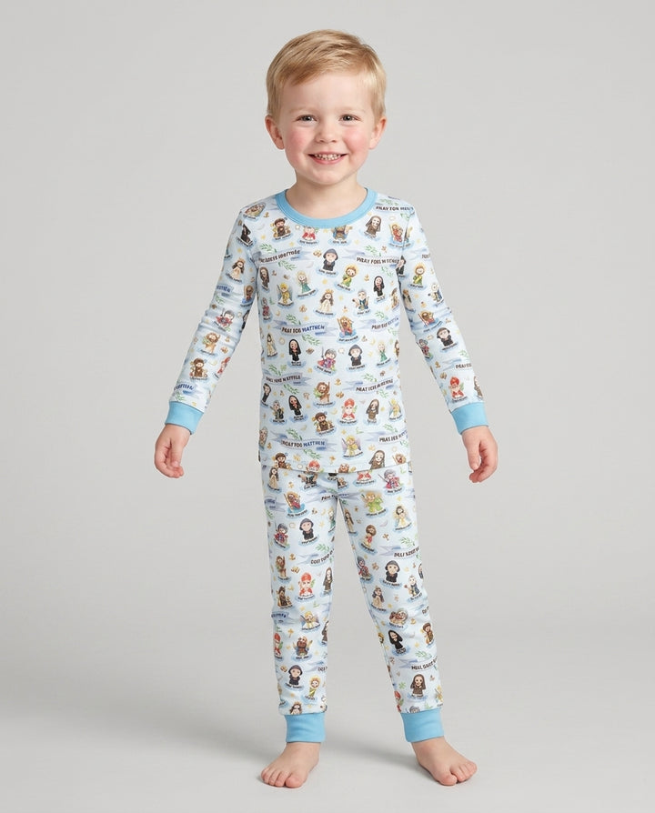Santas y Santos del Cielo Juego de Pijama de Dos Piezas de Bambú de Manga Larga con Nombre Personalizado