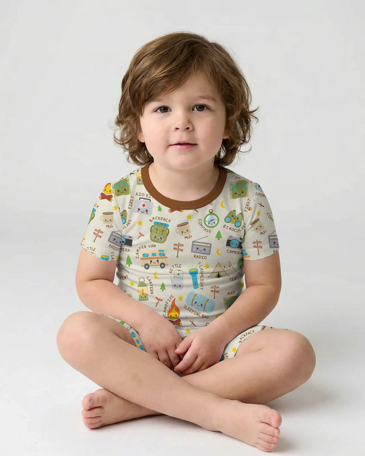 Little Camp Adventure Family Matching Two Piece Short Sleeve Shorts Pajama Set