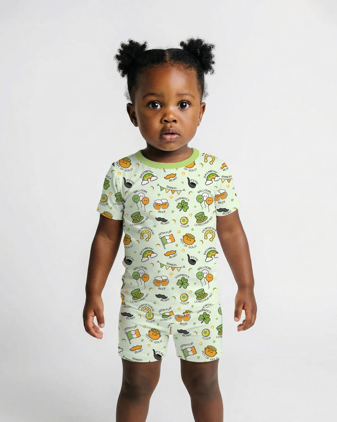 Kawaii St Patrick's Day Two Piece Short Sleeve Shorts Pajama Set
