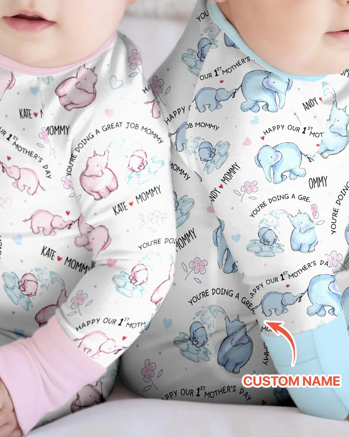 Custom Name Mother & Baby Elephant Convertible Zippy