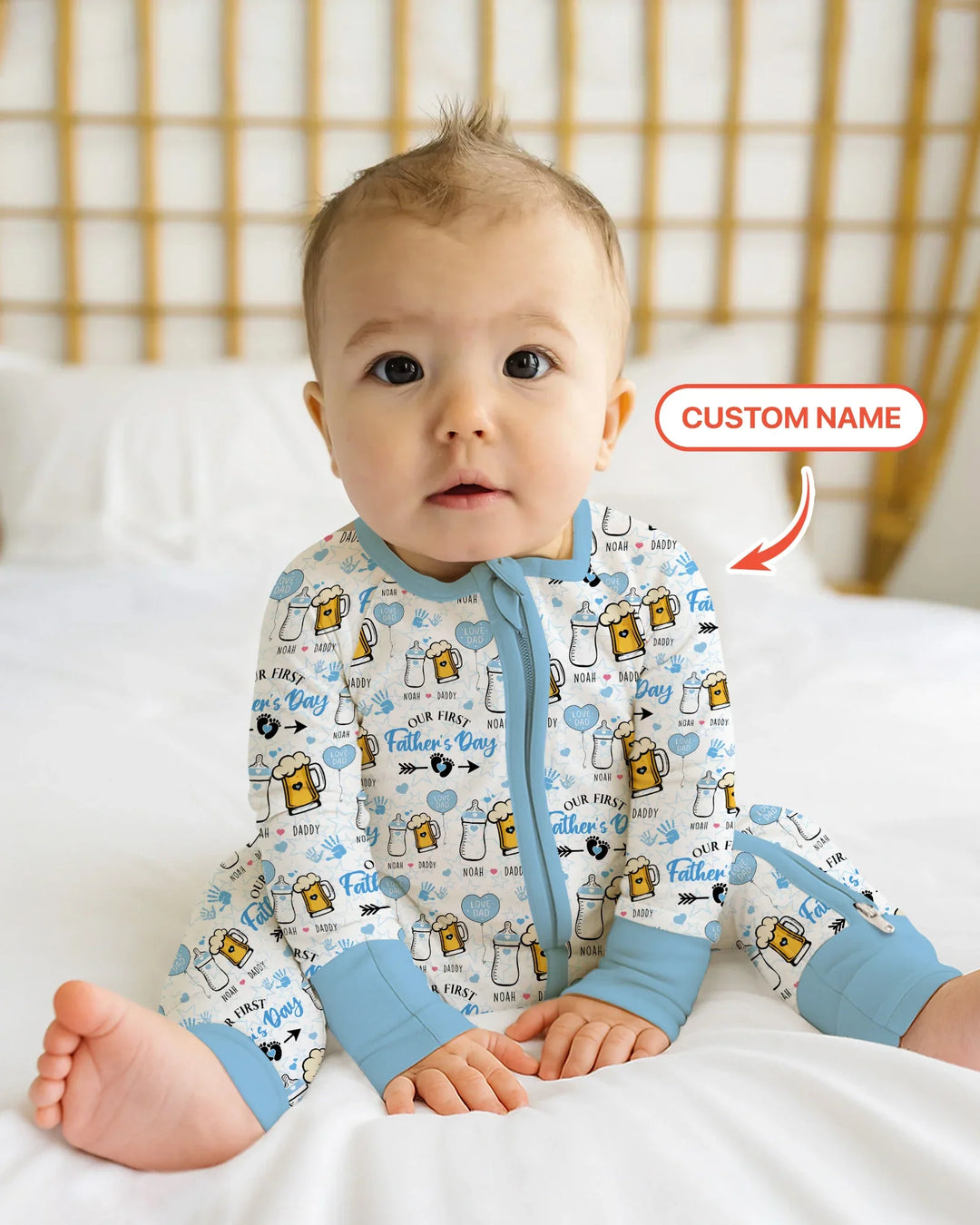 Custom Name First Father's Day Drink Bamboo Convertible Zippy