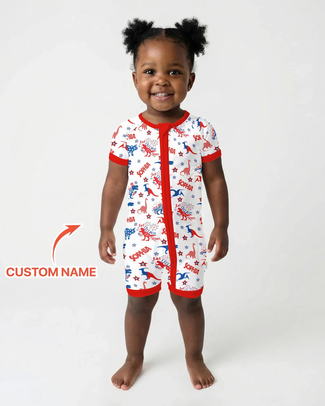 Custom Name Patriotic Dinosaur Bamboo Shorty Zippy