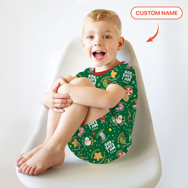 Merry Christmas God Says I Am Custom Name Two Piece Short Sleeve Shorts Pajama Set