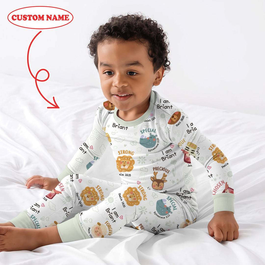 God’s Little Zoo Custom Name Two Piece Long Sleeve Pajama Set