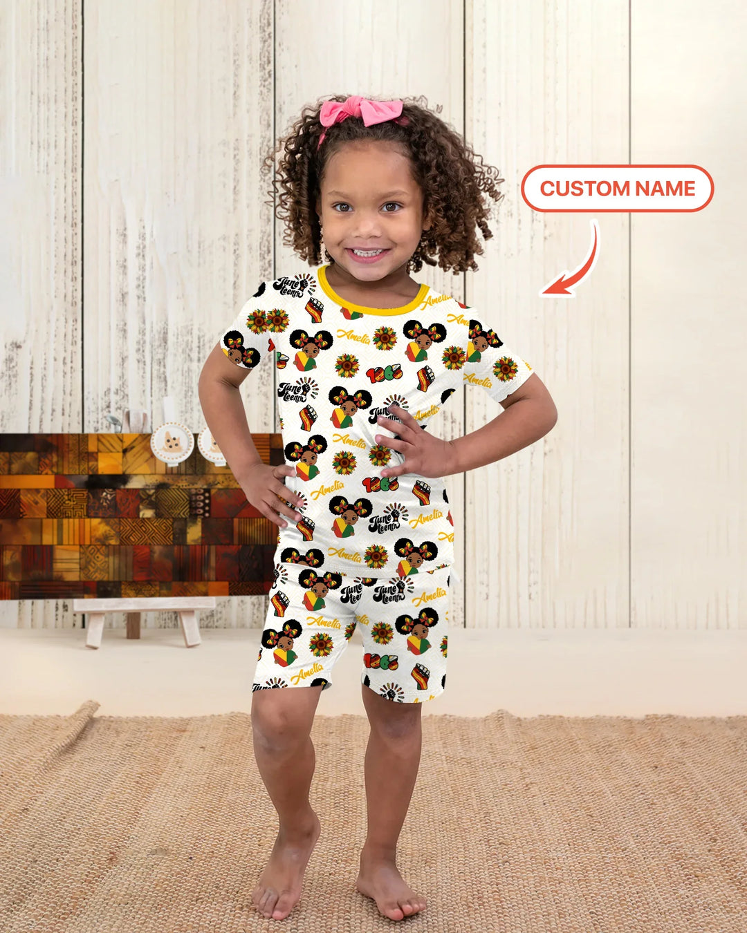 Custom Name Bloom in Freedom Bamboo Two Piece Short Sleeve Shorts Pajama Set