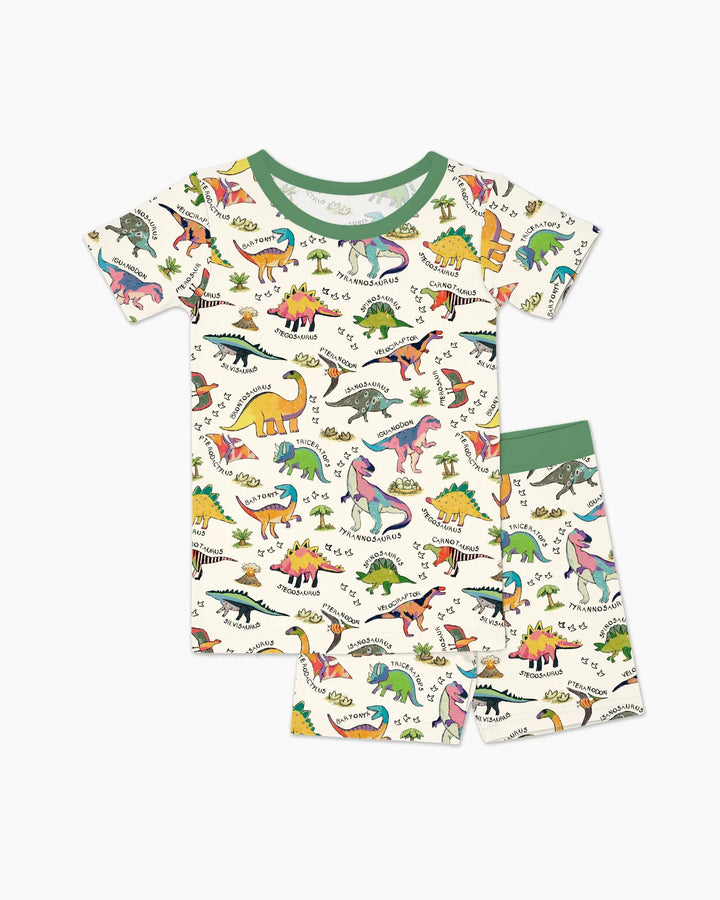 All The Dino Types Bamboo Two Piece Short Sleeve Shorts Pajama Set