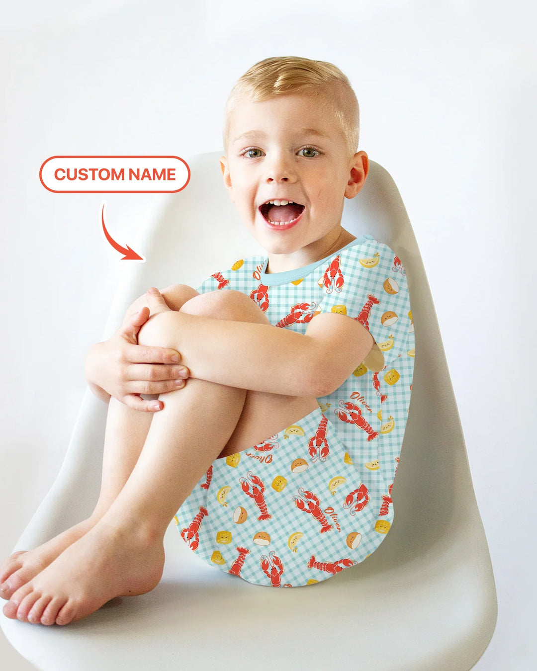 Pijama de dos piezas de bambú con nombre personalizado, diseño de cangrejo preppy, de manga corta y pantalones cortos