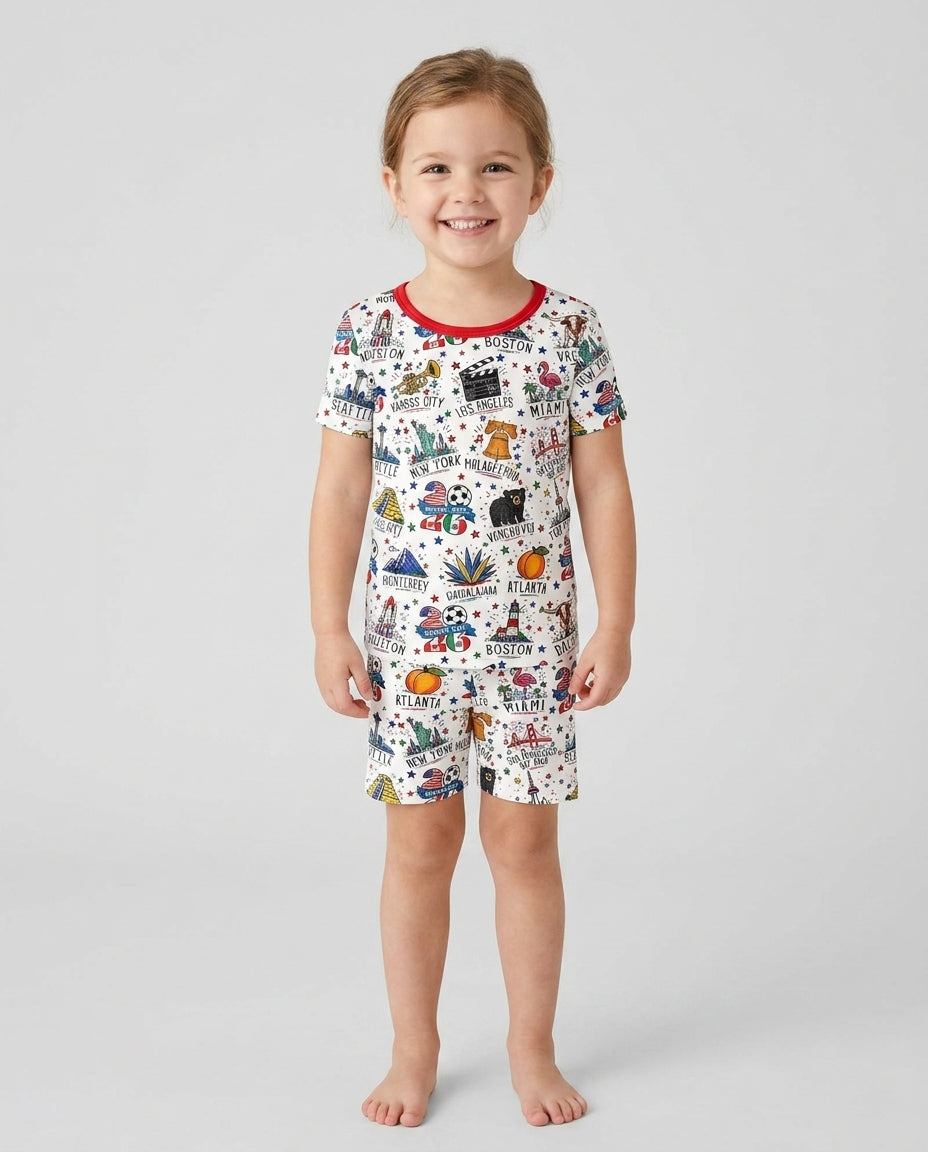 2026 Soccer Cup Host Citties Bamboo Two Piece Short Sleeve Shorts Pajama Set