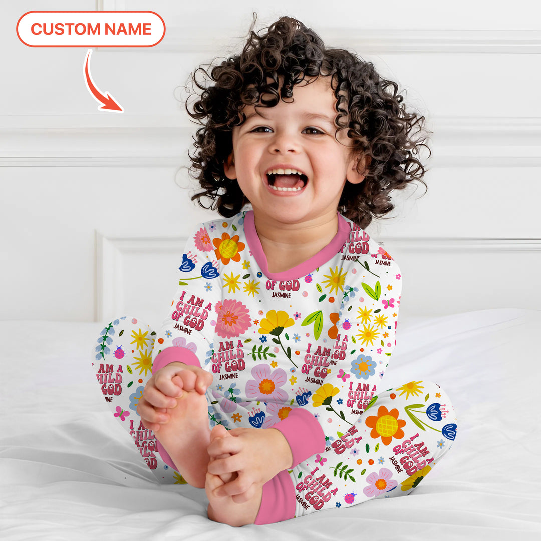 I Am A Child Of God Custom Name Girl  Two Piece Long Sleeve Pajama Set