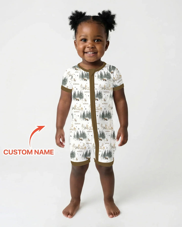 Custom Name Forest Bear Deer Bamboo Shorty Zippy