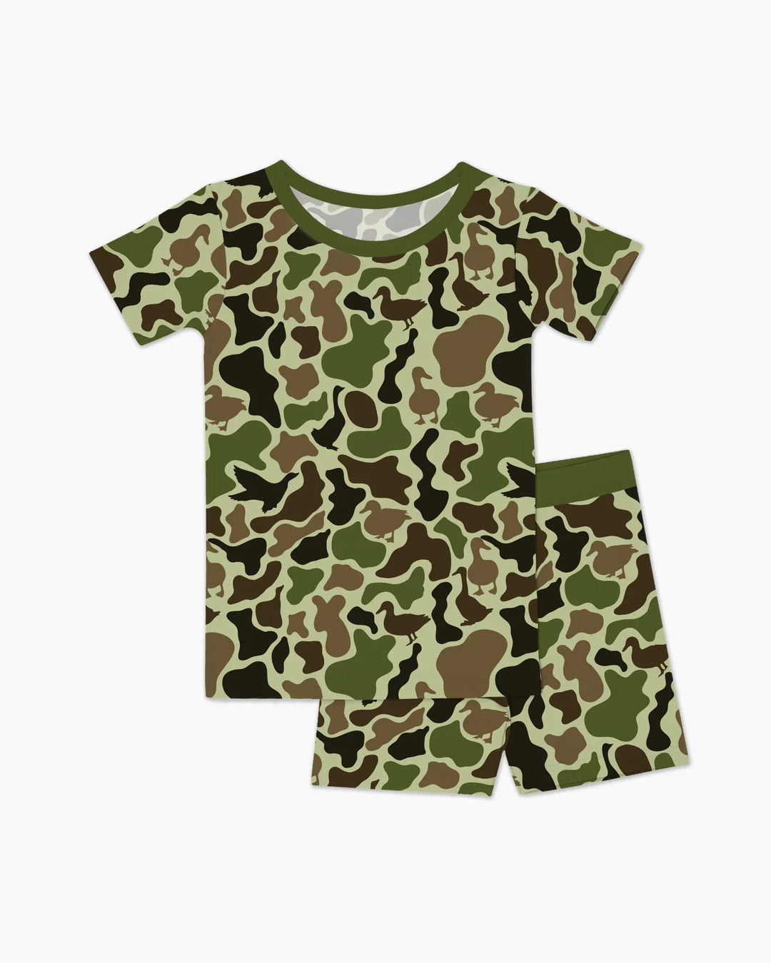 Mallard Duck Hunting Camouflage Bamboo Two Piece Short Sleeve Shorts Pajama Set