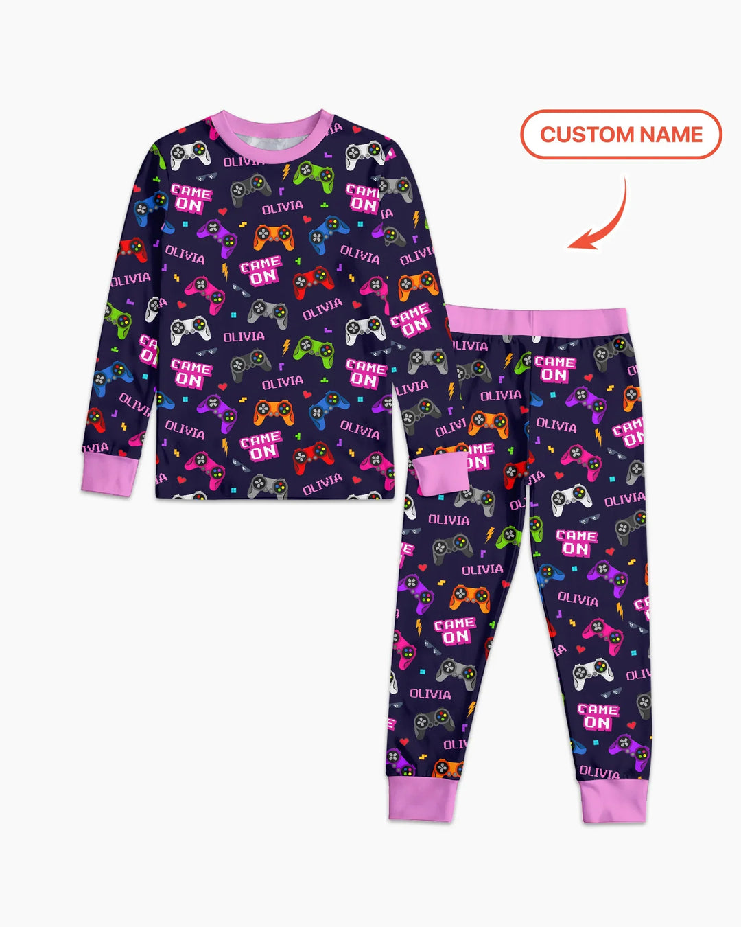Custom Name Game On Family Matching Bamboo Two Piece Long Sleeve Pajama Set