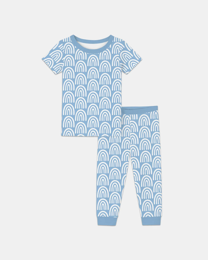 Sky Blue Rainbows Bamboo Two Piece Short Sleeve Pajama Set