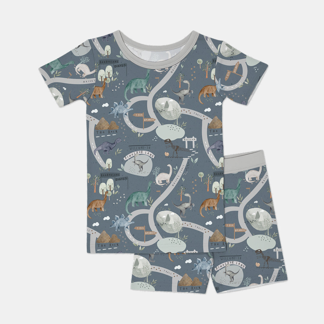 Dinosaur Route Map Two Piece Short Sleeve Shorts Pajama Set