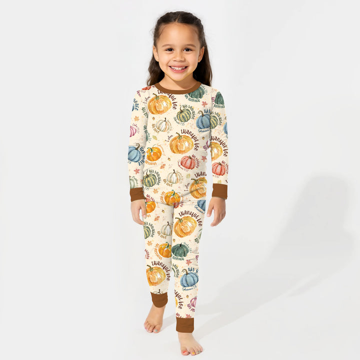 Christian Thanksgiving Two Piece Long Sleeve Pajama Set , Christian Thanksgiving Two Piece Long Sleeve Pajama Set - 12-18M / Chocolate Brown