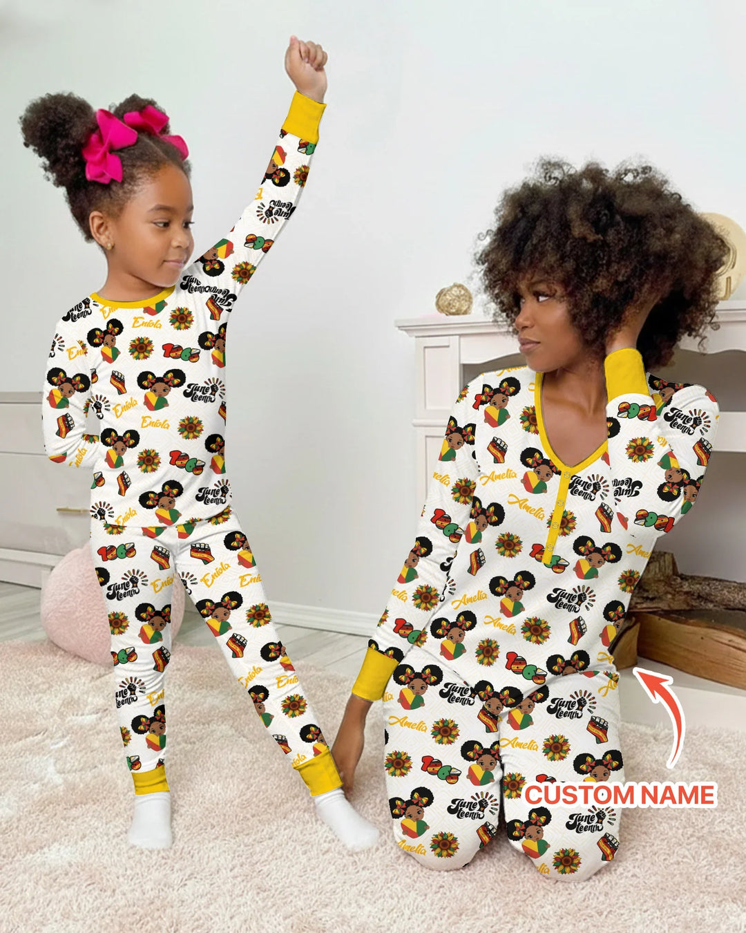 Pijama de dos piezas de manga larga de bambú con nombre personalizado "Bloom in Freedom"