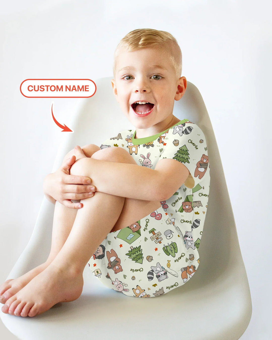 Custom Name Little Camp Buddies Bamboo Two Piece Short Sleeve Shorts Pajama Set