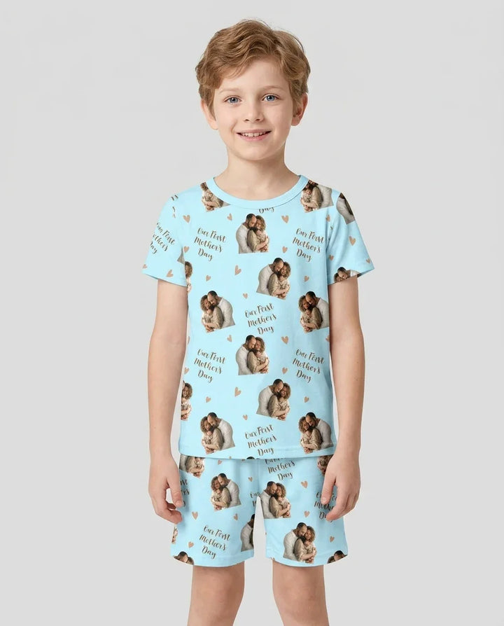 Custom Photo Our First as Parents Bamboo Two Piece Short Sleeve Shorts Pajama Set
