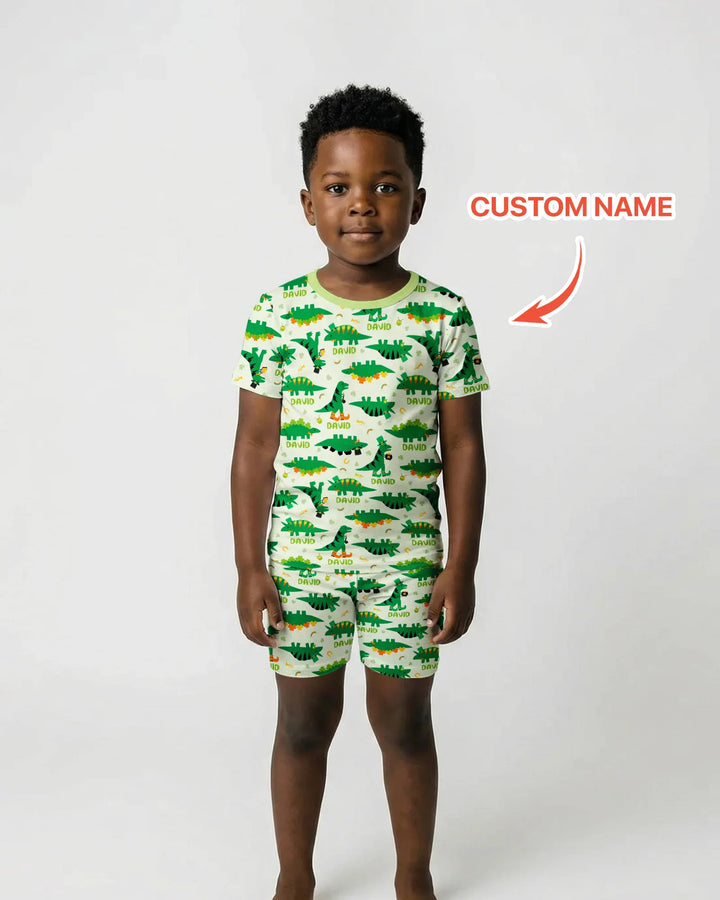St. Patrick's Day Dinosaurs Custom Two Piece Short Sleeve Shorts Pajama Set
