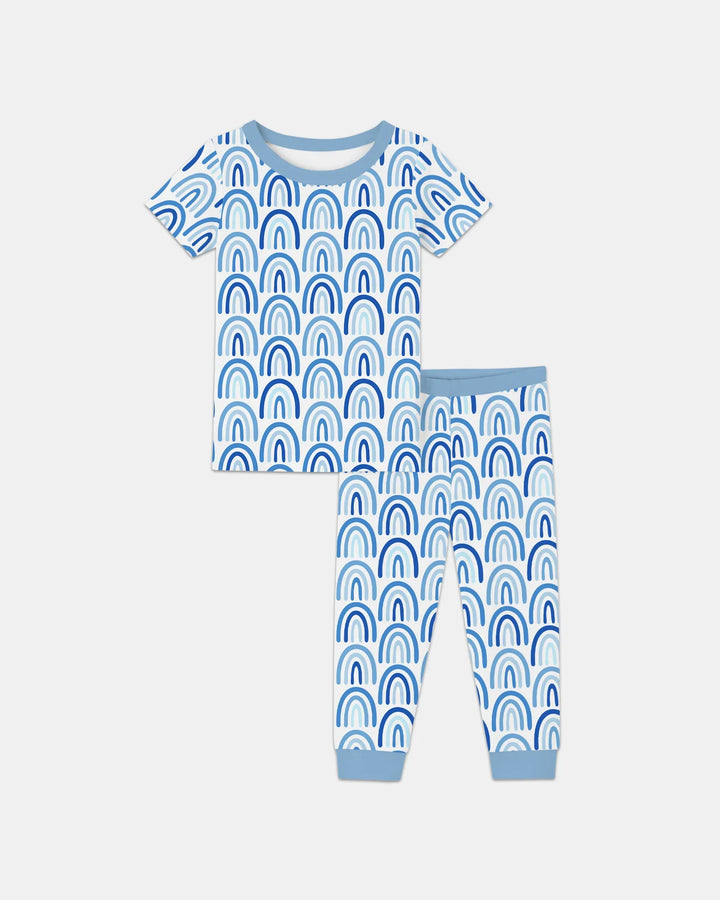 Sky Blue Rainbows Bamboo Two Piece Short Sleeve Pajama Set
