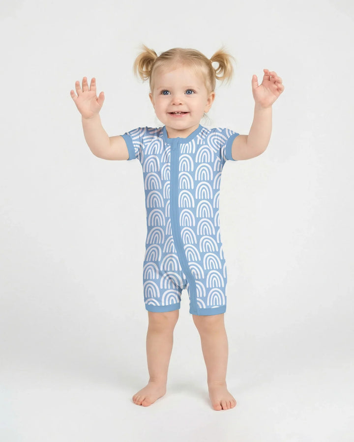 Sky Blue Rainbows Bamboo Shorty Zippy