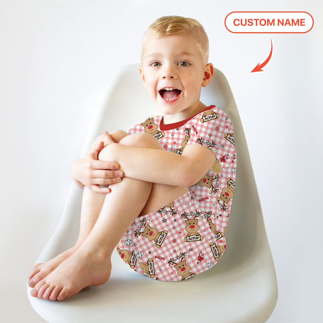 Custom Name Reindeer Gingham Two Piece Short Sleeve Shorts Pajama Set