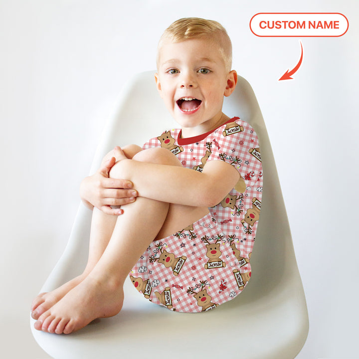 Custom Name Reindeer Gingham Two Piece Short Sleeve Shorts Pajama Set
