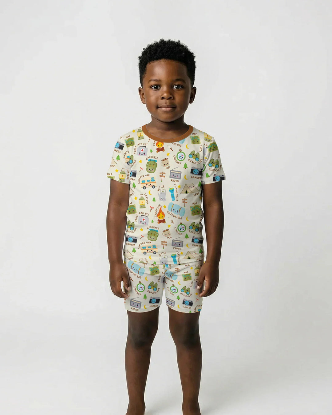 Little Camp Adventure Family Matching Two Piece Short Sleeve Shorts Pajama Set
