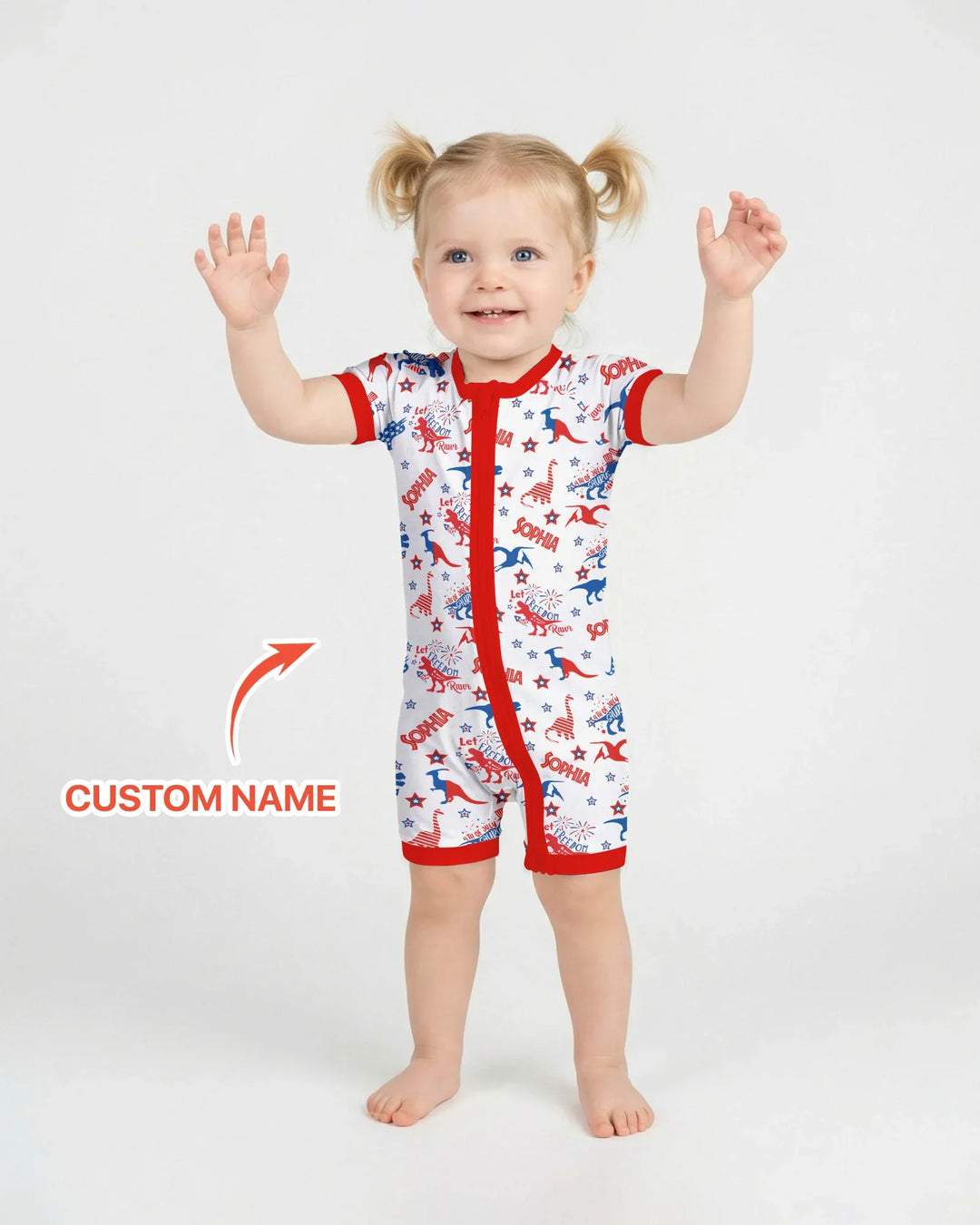 Custom Name Patriotic Dinosaur Bamboo Shorty Zippy