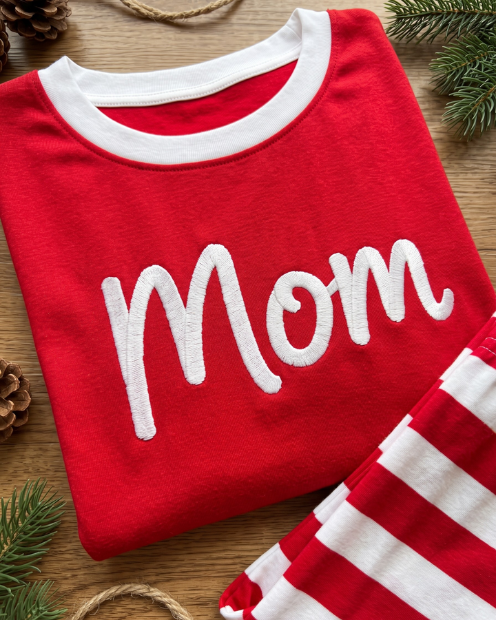 Merry & Bright Family Christmas Embroidered Bamboo Women Pajama Set