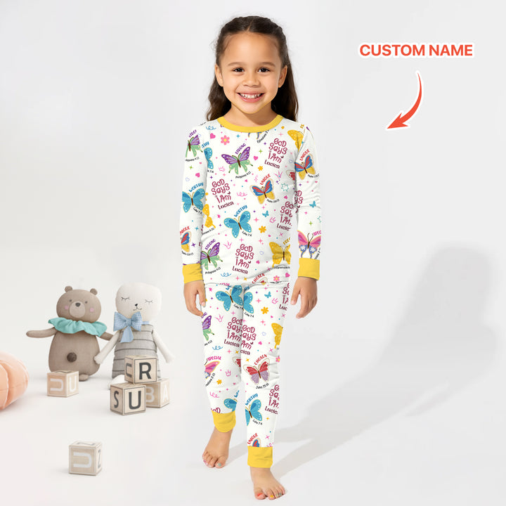 God Says I Am Custom Name Girl Version Two Piece Long Sleeve Pajama Set