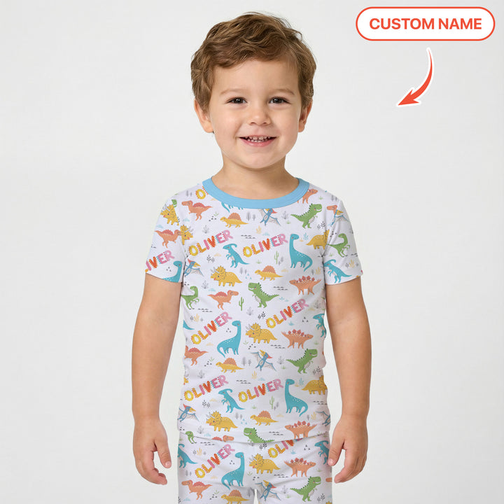 Dino Adventure Custom Name Two Piece Short Sleeve Shorts Pajama Set