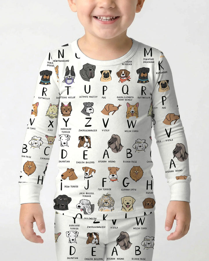 Funny Dogs Alphabet Two Piece Long Sleeve Pajama Set