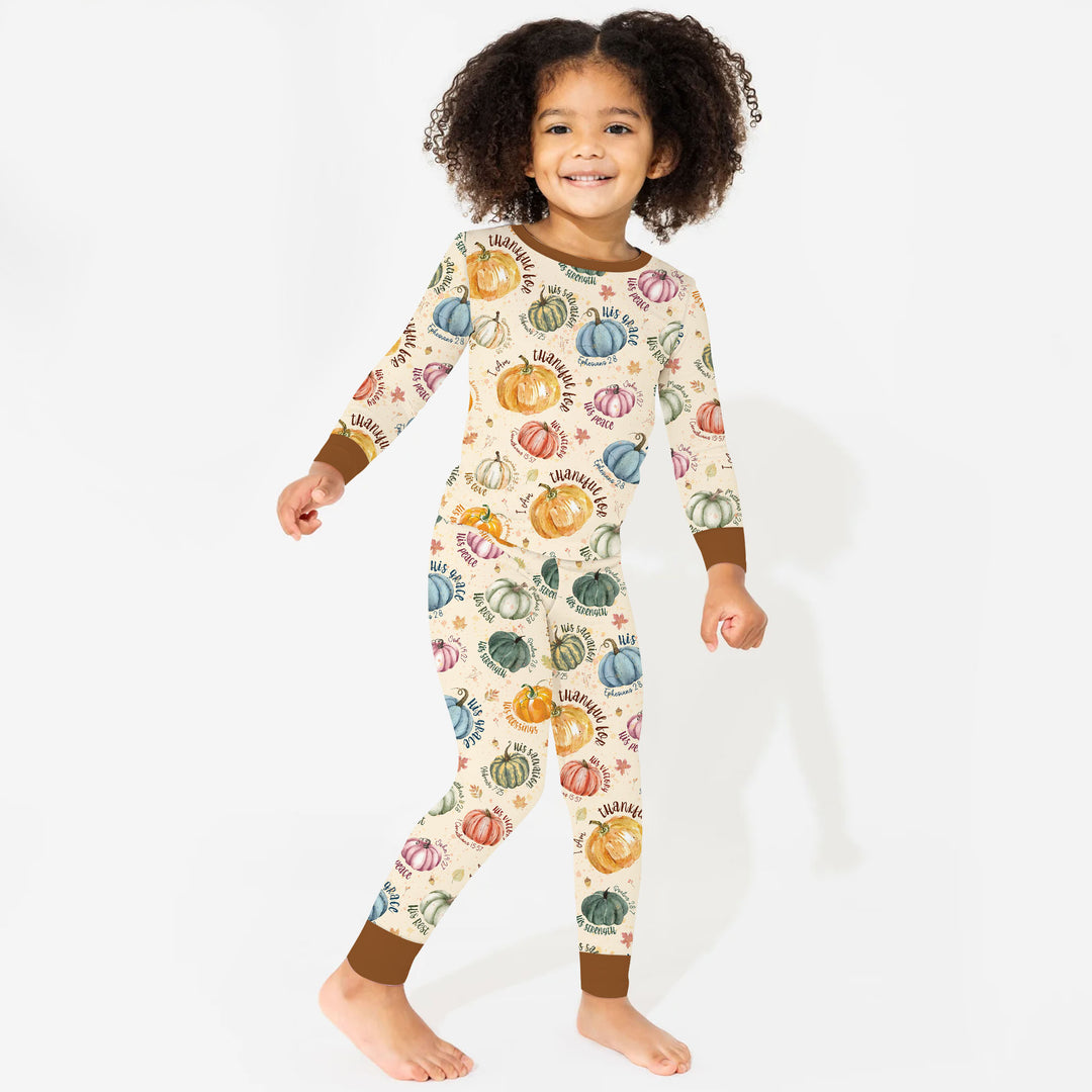 Christian Thanksgiving Two Piece Long Sleeve Pajama Set , Christian Thanksgiving Two Piece Long Sleeve Pajama Set - 12-18M / Chocolate Brown