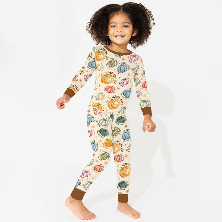 Christian Thanksgiving Two Piece Long Sleeve Pajama Set , Christian Thanksgiving Two Piece Long Sleeve Pajama Set - 12-18M / Chocolate Brown