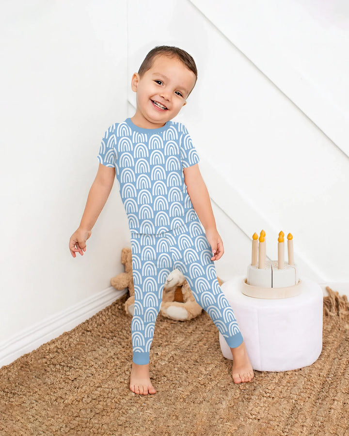 Sky Blue Rainbows Bamboo Two Piece Short Sleeve Pajama Set