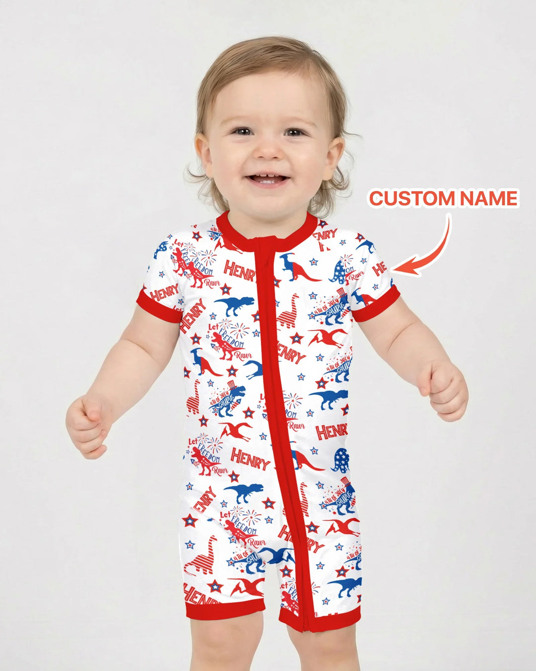 Custom Name Patriotic Dinosaur Bamboo Shorty Zippy