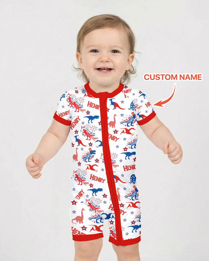 Custom Name Patriotic Dinosaur Bamboo Shorty Zippy