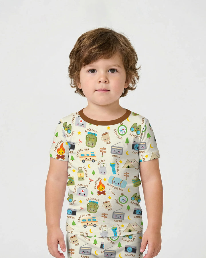 Little Camp Adventure Family Matching Two Piece Short Sleeve Shorts Pajama Set