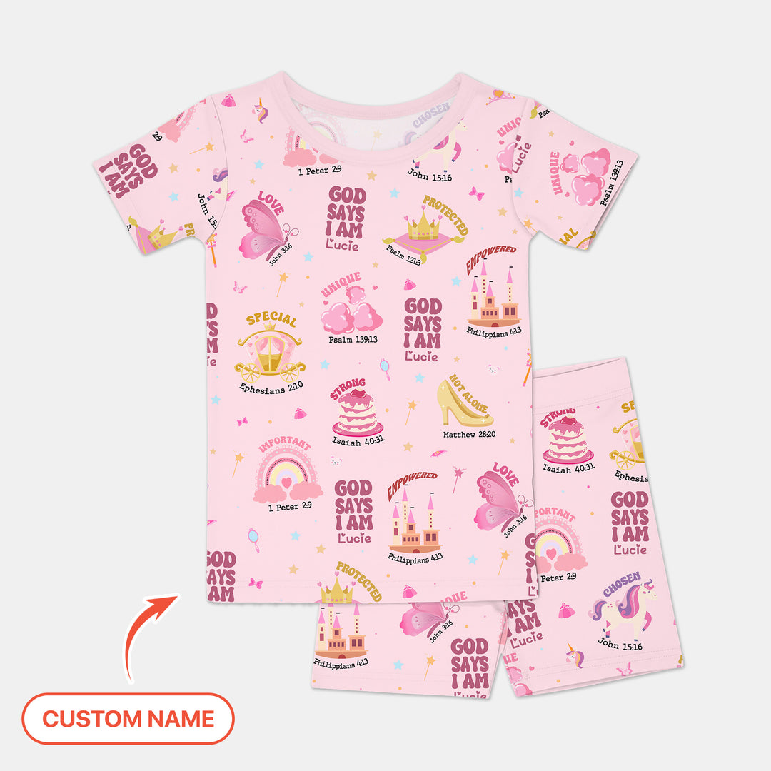 Custom Name God Says I Am Girl Short Sleeve Shorts Pajama Set