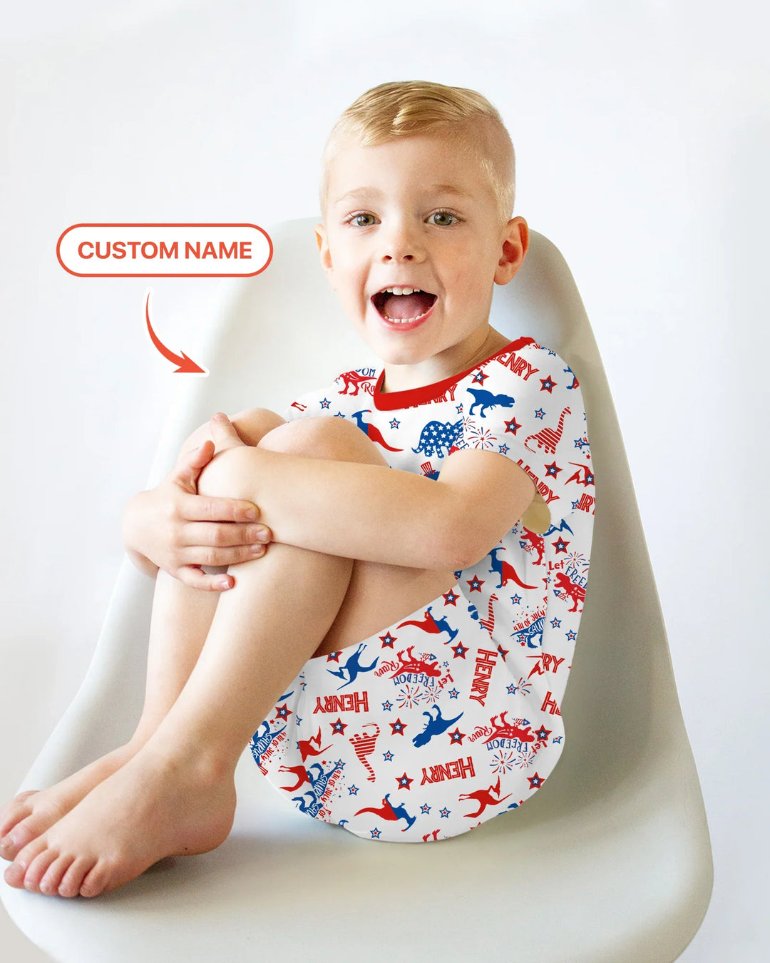 Custom Name Patriotic Dinosaur Bamboo Two Piece Short Sleeve Shorts Pajama Set