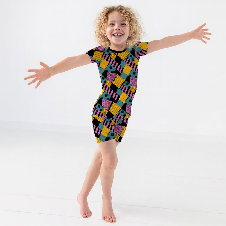 Halloween Patchwork Cartoon Two Piece Short Sleeve Pajama Set