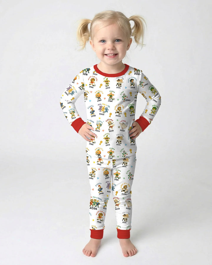 Soccer cup Mascots Bamboo Two Piece Long Sleeve Pajama Set