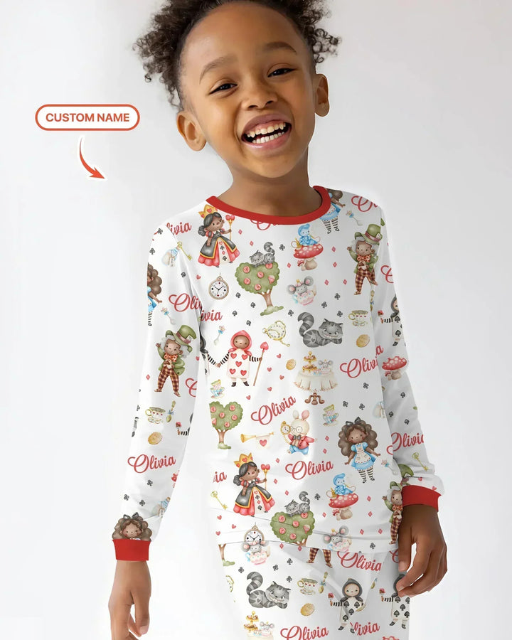 Whimsical Wonderland Tea Party Custom Name Two Piece Long Sleeve Pajama Set